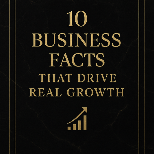 uxurious black-and-gold cover design with the title “10 Business Facts That Drive Real Growth” and a gold upward arrow symbolizing progress
